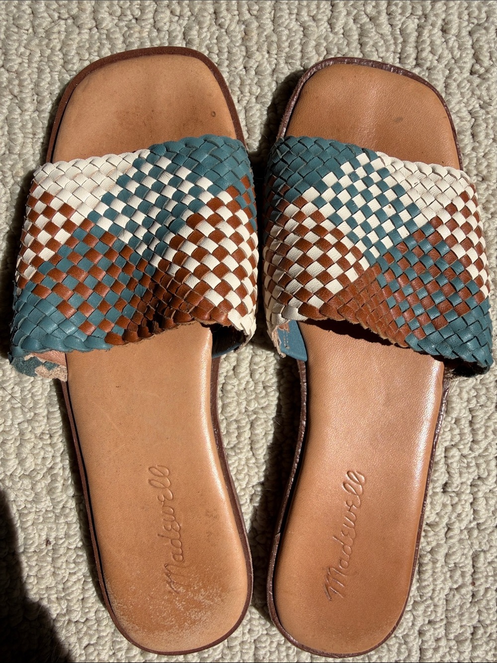Madewell Braided Slide Sandals in Teal, Brown & Cream wo’s size 5.5